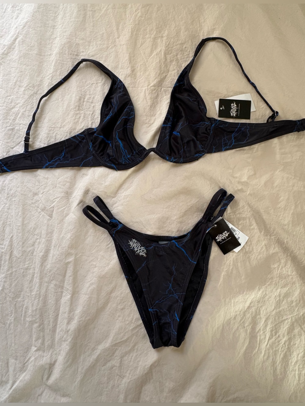 SWIXXZ Black & Blue Lightning Print Bikini Set